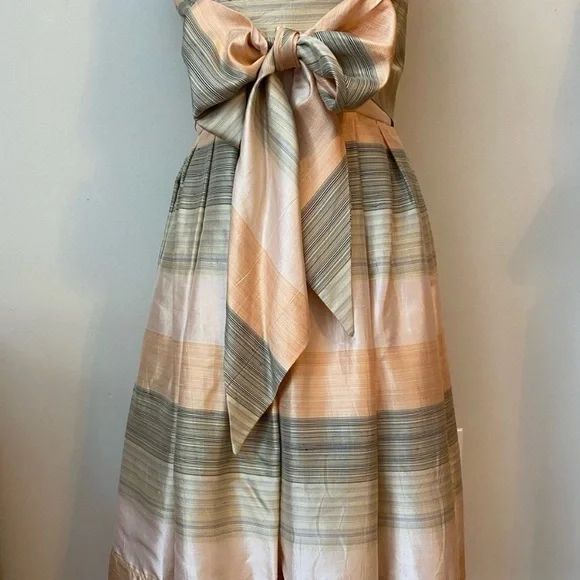 Armani Collezioni Silk Taffeta Strapless Cocktail Dress Peach Tan Size 4 - Picture 3 of 12